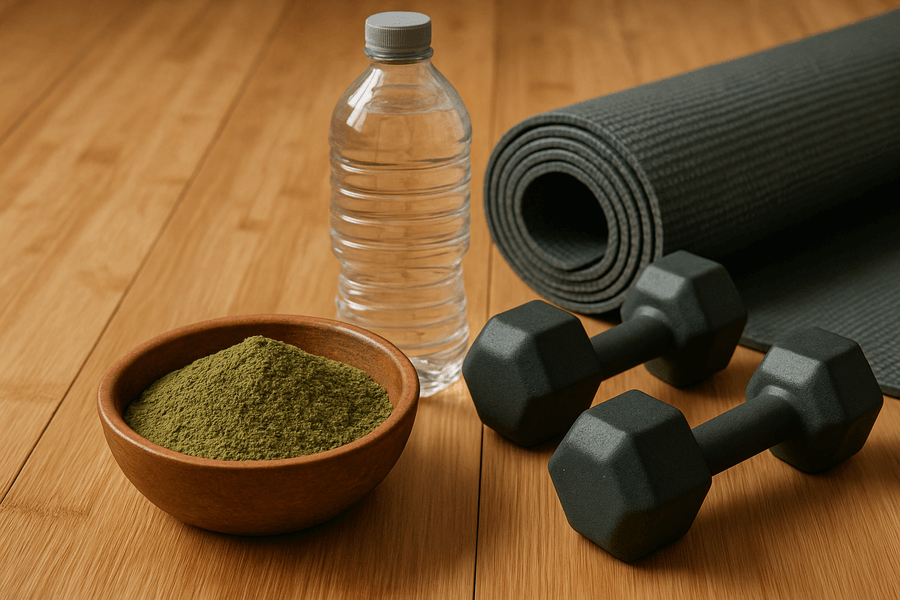 AgmaFocus kratom powder used for post-workout fitness recovery and natural athlete support.