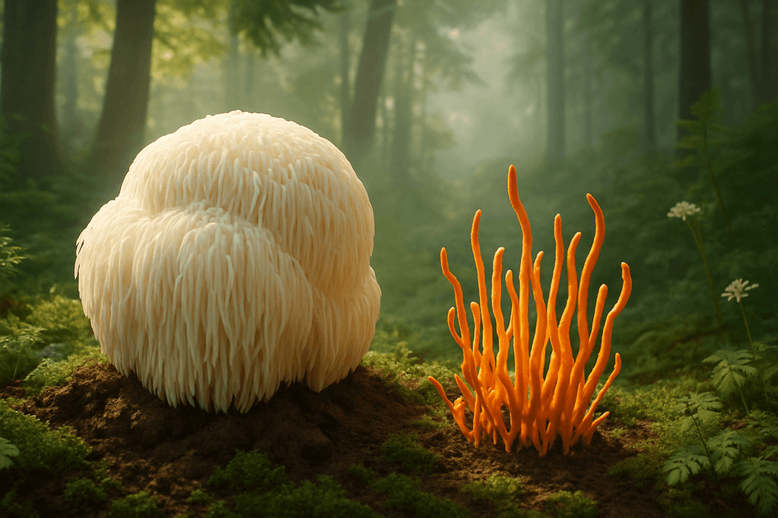 AgmaFocus Lion's Mane and Cordyceps medicinal mushrooms for cognitive support and natural energy.